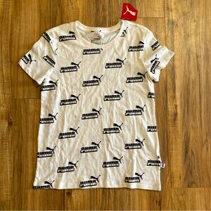 PUMA White Black Amplified All Over Print‎ Tee Short Sleeve T-Shirt Womens S New